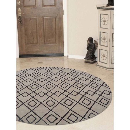 GLITZY RUGS 8 x 8 ft. Hand Tufted Wool Geometric Round Area RugCream & Brown UBSK04510T0904B8